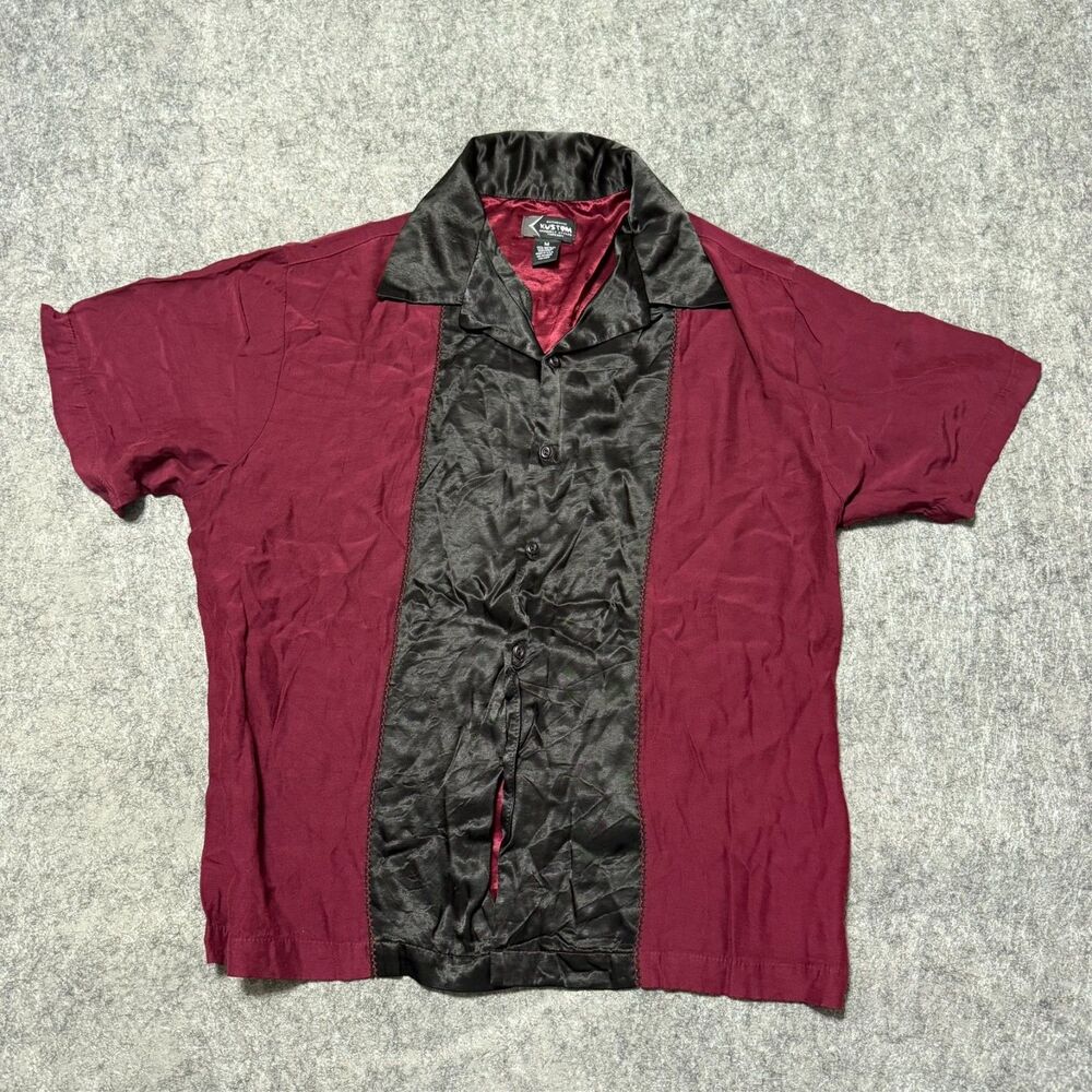 Vintage 90s Kustom Shirt Mens Medium Burgundy Black Pintuck Lounge Made in USA